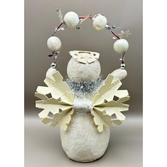 Vintage Primitive Snowman Angel Christmas Figurine Hope Garland Silver Accents - Picture 2 of 9